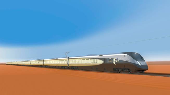 The fully electric DesertXpress trains would reach top speeds of 150 mph and travel 184 miles from Victorville, Calif., to Las Vegas in 84 minutes. 