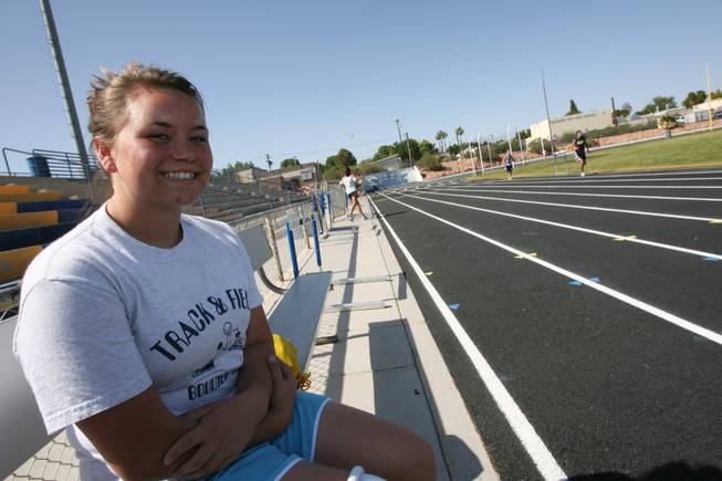 Boulder City High freshman Danyell Harding competed in throwing events this spring for the Eagles' track team with a prosthetic limb. She had her right leg amputated below the knee as an infant. 
