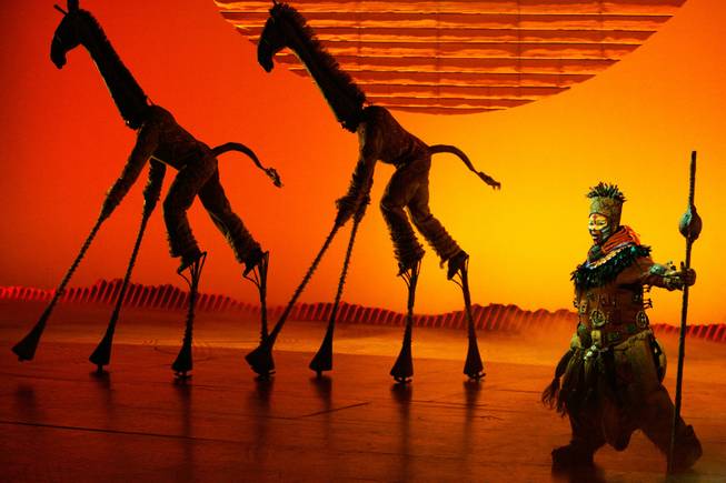 Buyi Zama performs as "Rafiki" during a media run through of selected scenes from the new production of "The Lion King" at Mandalay Bay in Las Vegas on Monday, May 11, 2009.  