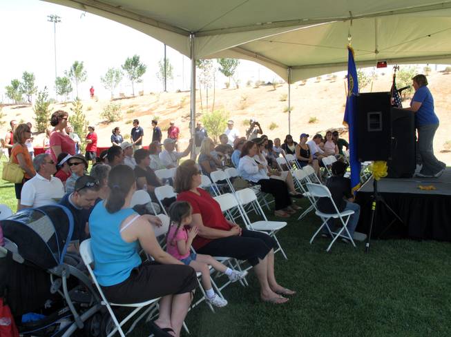 Cathy Rosenfield, chairwoman of the Parks and Recreation Board, speaks at the grand opening of Madeira Canyon Park in Henderson.