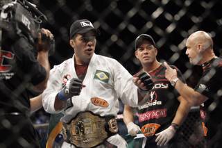 New light heavyweight champ Lyoto Machida poses after claiming the title with a second-round knockout of Rashad Evans at UFC 98 at the MGM Grand Saturday, May 23, 2009.