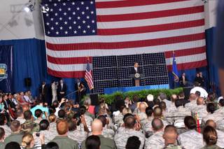 President Barack Obama speaks at Nellis Air Force Base in Las Vegas on Wednesday, May 27, 2009. 