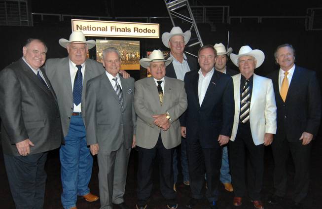 From left at the Southern Nevada Sports Hall of Fame at the Orleans Arena; Michael Gaughan, Bob Thain, Berlyn Miller, Keith Martin, Tom Collins, Rossi Ralenkotter, Aaron Enget, Shawn Davis, Pat Christensen,  June 6, 2009. 