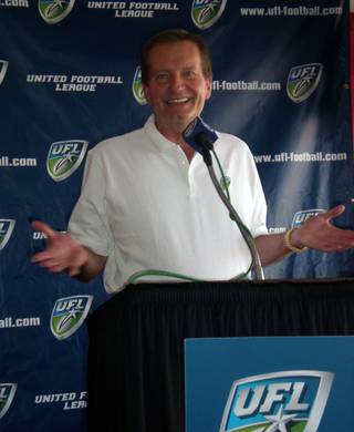 The new head coach of the UFL's Las Vegas franchise, former NFL head coach Jim Fassel, speaks at a press conference inside Sam Boyd Stadium on Thursday afternoon.