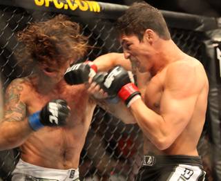 Diego Sanchez, right, lands a big shot to Clay Guida during their main event bout at The Ultimate Fighter on Saturday, June 20, 2009. Sanchez won by split decision.
