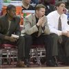 From left, UNLV director of basketball operations Vince Booker, coach Jay Spoonhour and assistant coach Dave Rice react during a game against San Diego State at the Thomas & Mack Center Tuesday, February 17, 2004. 