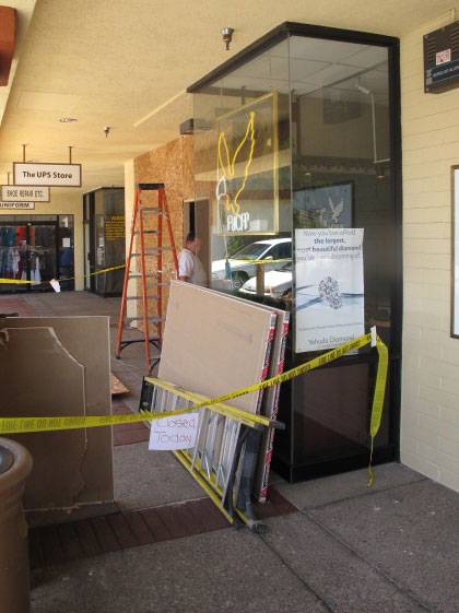 The UPS Store on Rancho Drive near Charleston Boulevard is closed today after Nevada Supreme Court Justice Kris Pickering's car went through the store front due to a stuck accelerator.