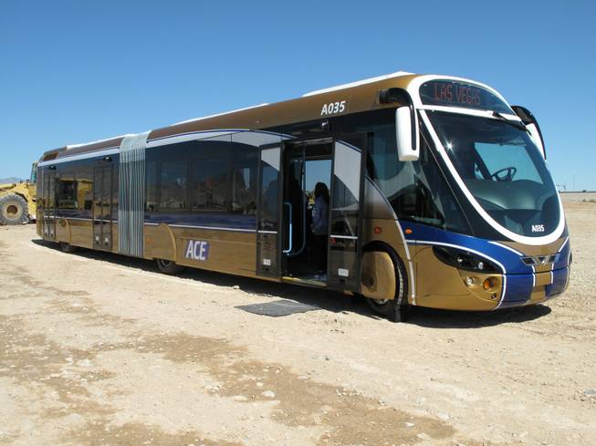 One of the Regional Transportation Commission's new ACE buses was on display during the groundbreaking for the Centennial Hills Transit Center Wednesday.