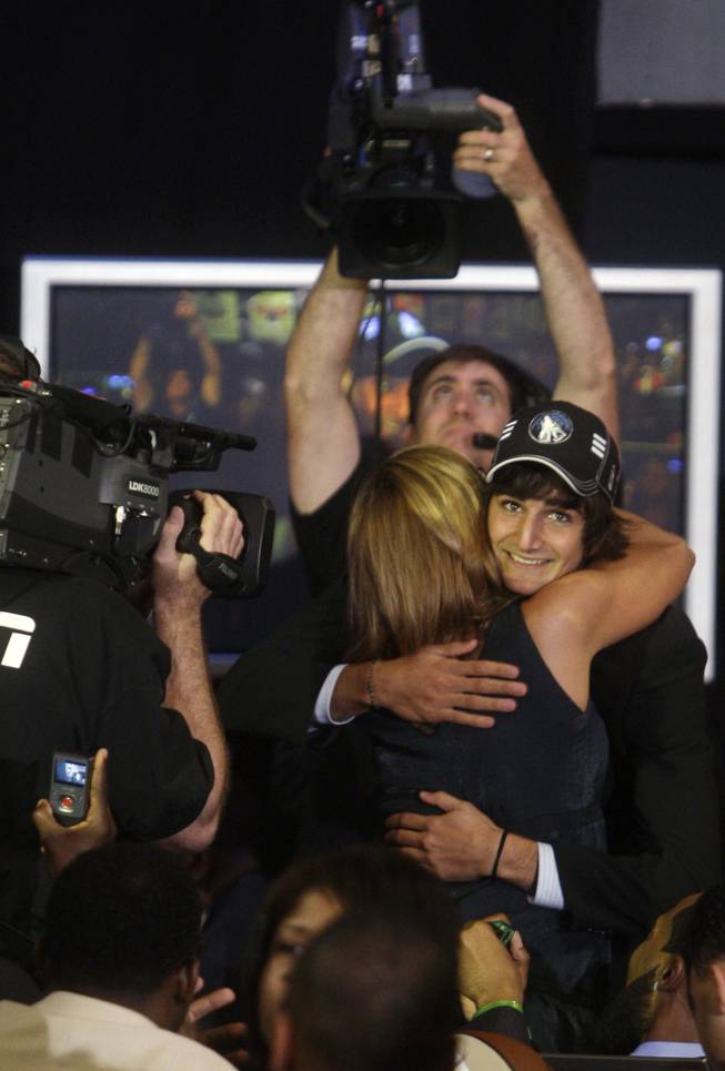 Ricky Rubio, of Spain, selected by the Minnesota Timberwolves with the fifth pick, reacts after his selection was announced during the first round of the NBA draft Thursday in New York City.