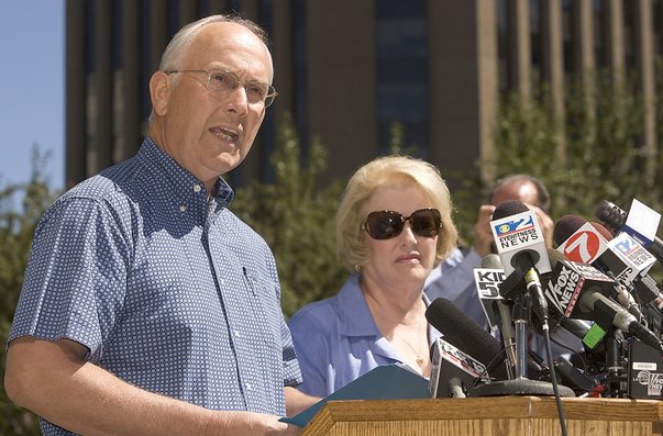 <strong>Name:</strong> Larry Craig<br />
<strong>Position:</strong> U.S. senator from Idaho<br />
<strong>When disclosed:</strong> June 2007<br />
<strong>Who with:</strong> Solicited sex from a male undercover agent in an airport bathroom stall<br />
<strong>Length of affair:</strong> N/A<br />
<strong>How disclosed:</strong> Outdoor news conference in Idaho<br />
<strong>Wife at podium:</strong> Yes<br />
<strong>Conduct/emotions at the disclosure:</strong> Made no specific mention of the incident that triggered the scandal; spoke for less than six minutes and took no questions; said, "Let me be clear. I am not gay. I never have been gay"<br />
<strong>Fallout:</strong> Finished his term in January but didn't seek reelection<br />