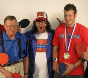 Judah Friedlander, star of TV's "30 Rock," (center) was on hand for this weekend's first annual Hard Bat Classic table tennis tournament at the Sands Expo Center in Las Vegas.  