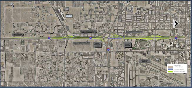 Proposed renovation of the I-15 South corridor extends from Diamond Road to the 215 beltway exchange, and on to Tropicana Avenue. Officials say the construction will improve interstate access and ease congestion. 