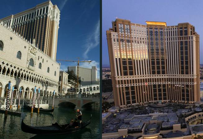 The Venetian, left, and Palazzo hotel-casinos on the Las Vegas Strip.