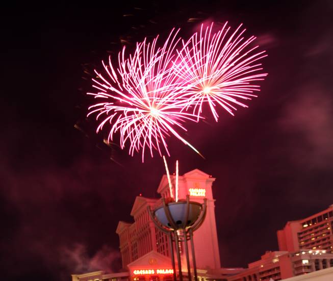 Thousands watched a Fourth of July fireworks display Saturday night at Caesars Palace on the Las Vegas Strip.
