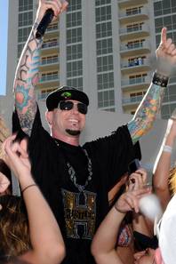 Rapper Vanilla Ice played to the crowd Saturday, July 4, 2009, at Wet Republic at MGM Grand in Las Vegas.