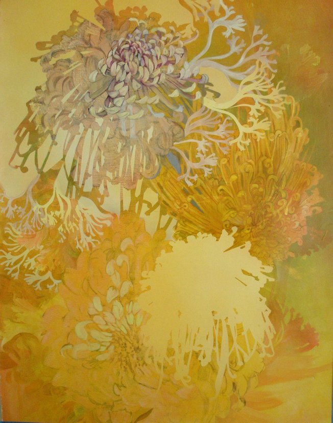 "Untitled,"  22-by-30 inches, oil on paper, a collaboration by Mary Warner and Helga Watkins.