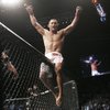 Dan Henderson celebrates his defeat of Michael Bisping in their fight at UFC 100. Henderson won with a second-round knockout.