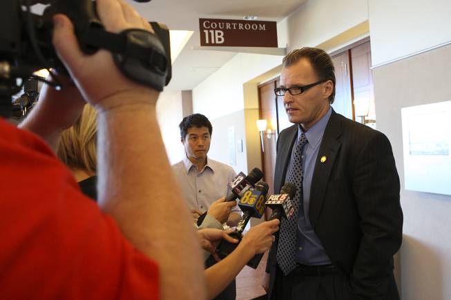 Defense attorney Lynn Avants speaks to the media at the Clark County Regional Justice Center about his disappointment after his client, Steven Zegrean, was found guilty on 51 of 52 felony charges Monday evening in connection with the July 2007 shooting at the New York-New York casino.