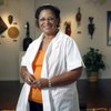 Vicki Richardson, artist and owner of the Left of Center Gallery and studio, poses in the gallery in