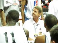 NBA Development League Select coach Scott Roth addresses his players during a timeout Friday night against Phoenix at the Thomas & Mack Center. The D-Leaguers won their first two NBA Summer League games but lost to the Suns, 95-89.
