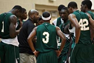 Anthony Brown coaches the Las Vegas Prospects 17s during a time-out against the Southern California All-Stars Red in the 2009 Adidas Super 64 tournament at Rancho High School in Las Vegas on Wednesday, July 22, 2009. 
