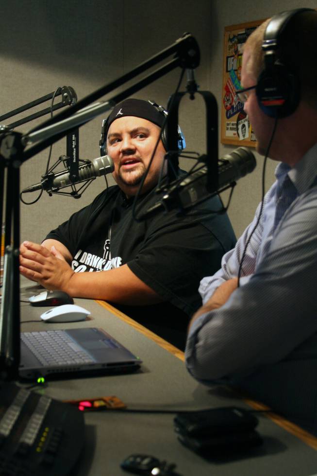 Iglesias chats with Xtreme 107.5 FM's Jason "Mahoney" Gentry during a six-stop media blitz to promote his July 25 show at the Pearl at the Palms.
