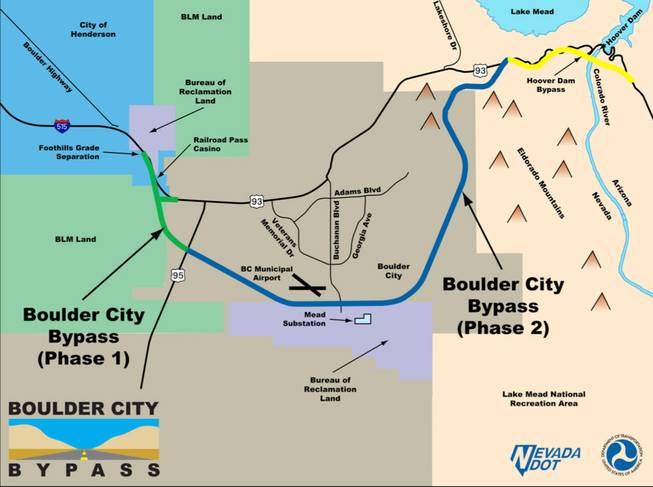 This Nevada Department of Transportation graphic shows the route of the proposed Boulder City Bypass.
