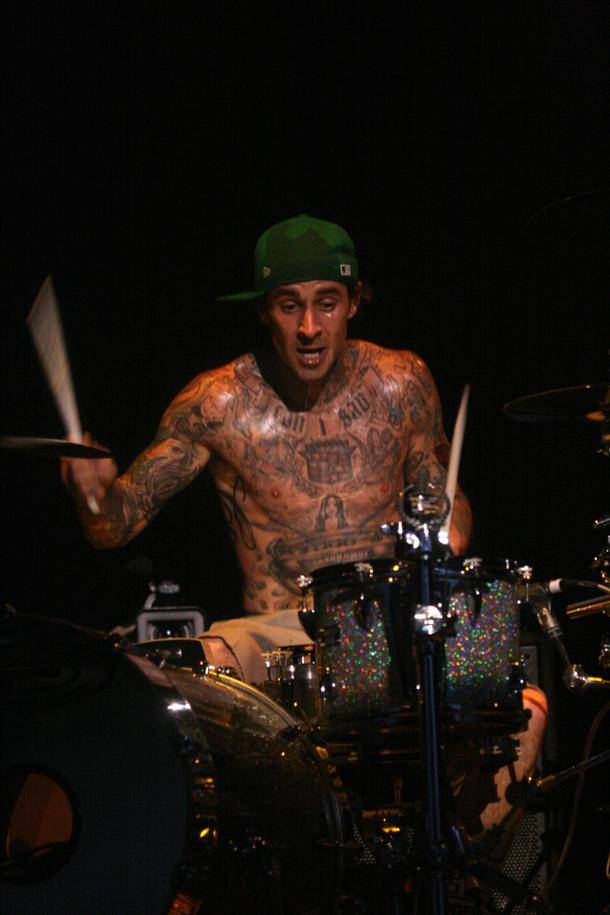 Travis Barker performs at The Joint in the Hard Rock Hotel with Blink-182 in July 2009.