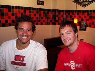 Former UNLV basketball players Kevin Kruger and Curtis Terry at lunch Wednesday, when they discussed their summer workout regimens and hoops hopes.