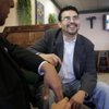 Marco Rauda, right, the Nevada director of Democracia Ahora, talks with Fernando Romero, president o