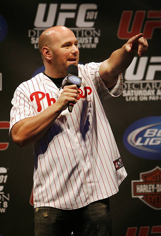 Dana White, President of the Ultimate Fighting Championship answers questions from UFC fans before the weight in at the Wachovia Center in South Philadelphia fon Friday afternoon August 7, 2009. The fight will take place on Saturday evening August 8, 2009.