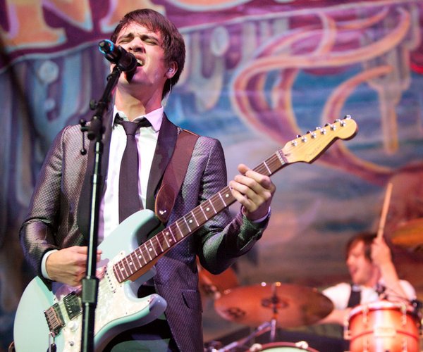 Brendon Urie, with drummer Spencer Smith, of Panic! At the ...