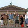 UFC fans from Boston and Cape Cod make the obligatory run up the famous 'Rocky steps' at the Philadelphia Art Museum.