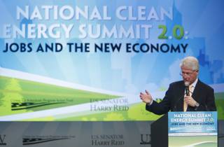 Former U.S. President Bill Clinton gives a speech at the National Clean Energy Summit 2.0 at UNLV on Monday. 