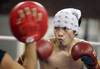 Super flyweight boxer Nonito Donaire Jr., originally from the Philippines, works out at the Top Rank Gym Friday, Aug. 7, 2009. Donaire will fight Rafael Conception of Panama for the interim WBA super flyweight title at the Hard Rock hotel-casino on Aug. 15. 