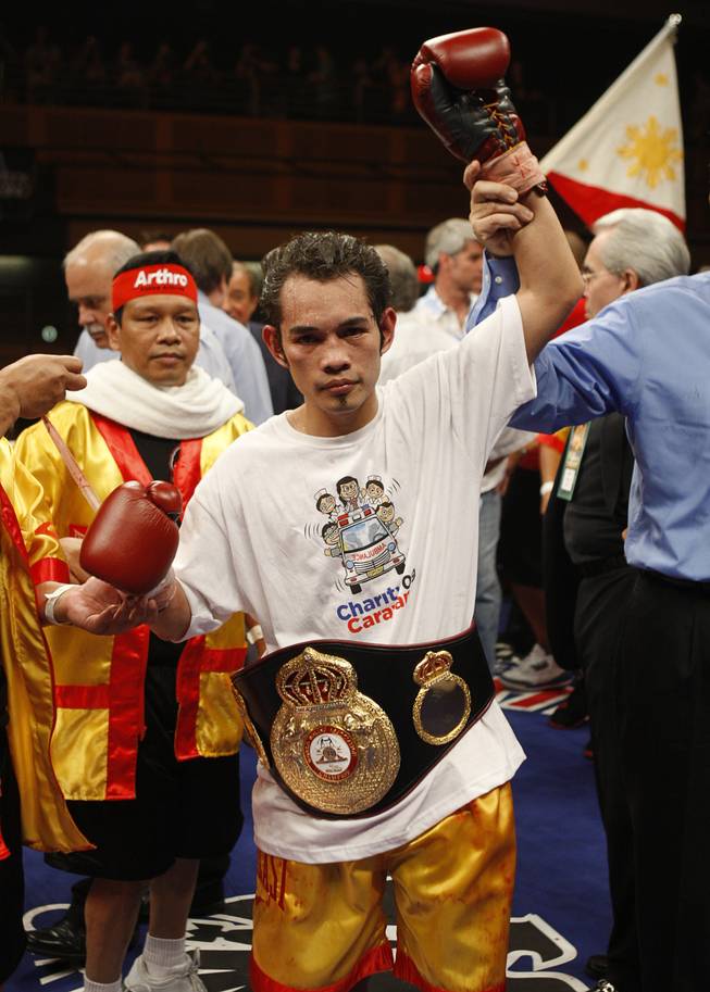 Nonito Donaire Jr. poses after defeating Rafael Concepcion in their WBA interim super flyweight title fight at The Joint at the Hard Rock Hotel Saturday.