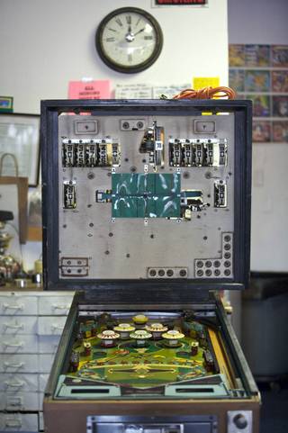 A vintage pinball machine waits to be restored at the Pinball Hall of Fame at 3330 E. Tropicana Ave. in Las Vegas on Wednesday, Aug. 19, 2009.