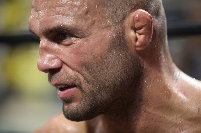 Randy Couture answers questions at his gym Xtreme Couture in Las Vegas Thursday in preparations for his upcoming fight against Antonio Rodrigo Nogueira in Portland, Ore on August 29.