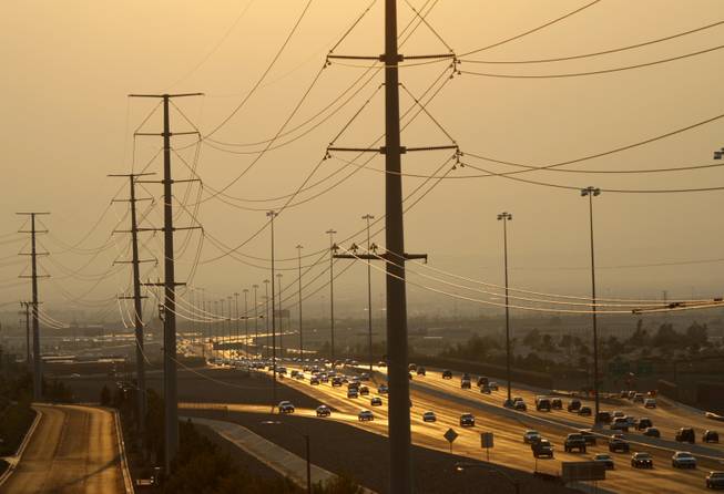 Smoke from California wildfires makes for a smoky commute on the I-215 Monday afternoon in Henderson, Aug. 31, 2009. 