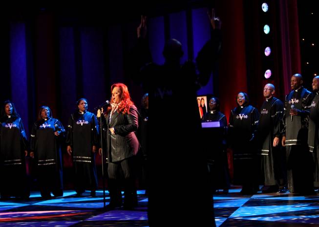 Wynonna performs with the Las Vegas Mass Choir during the 44th Annual Jerry Lewis MDA Telethon on Sunday.
