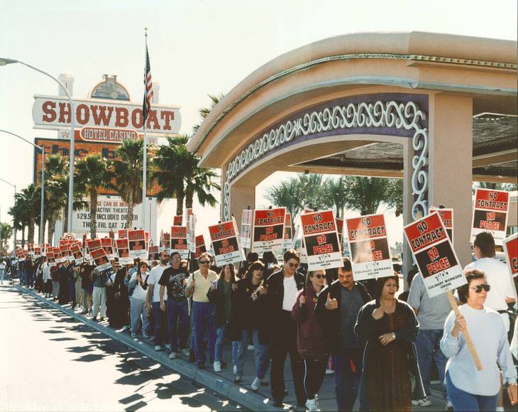 Culinary Union 226 members protest outside the Showboat Casino,1999.