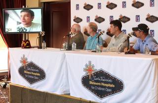 Justin Timberlake joins via web cam Tuesday during the Justin Timberlake Shriners Hospitals for Children Open  media day at TPC at Summerlin in Las Vegas. The tournament will take place Oct. 11-18.