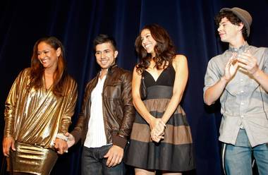 From left, actress and choreographer Debbie Allen, actor Walter Perez, actress Kristy Flores and actor Paul Iacono are introduced at a screening of “Fame” at the Paris Las Vegas Sept. 24, 2009, in Las Vegas. The film opens nationwide in the United States on Sept. 25. 