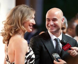 Steffi Graf and Andre Agassi arrive at the 14th annual Andre Agassi Foundation for Education's Grand Slam for Children benefit at Wynn Las Vegas.