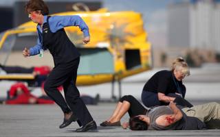 The Clark County Department of Aviation conducted an emergency preparedness exercise Wednesday at McCarran International Airport. During the training, crews responded to nearly 200 fake victims from a simulated helicopter-airplane crash.