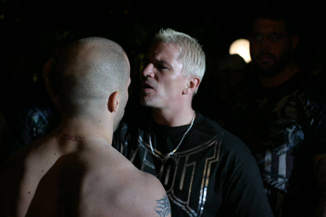 Xtreme Couture coach Shawn Tompkins gets Mike Dizak ready for his bout against Odis Ruiz at MMA Xplosion at the M Resort.