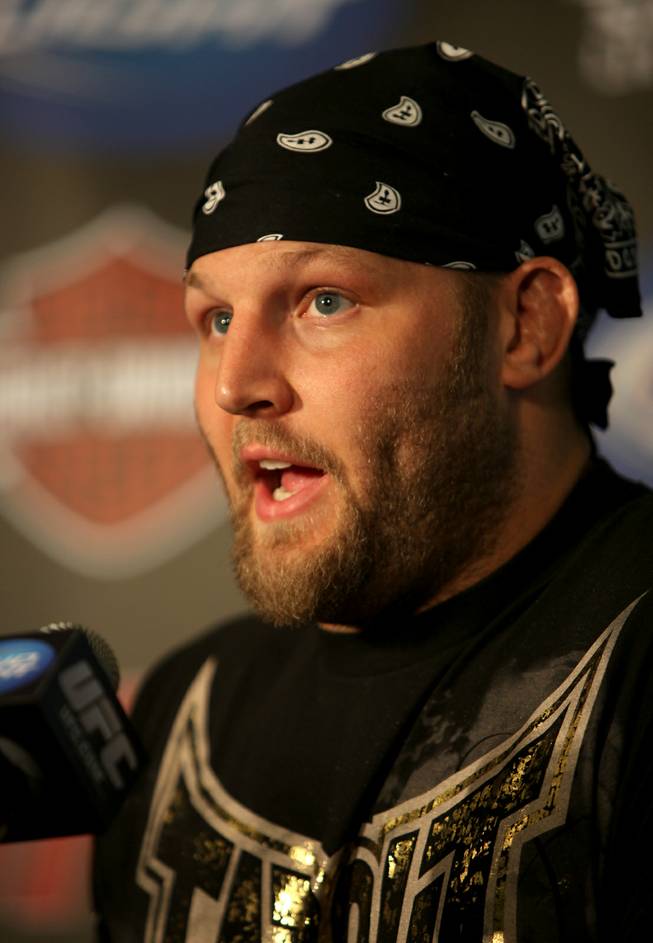 Ben Rothwell addresses the media during a UFC pre-fight press conference Thursday at the Westside Pavilion Mall in Los Angeles. Rothwell with fight Cain Velasquez on Saturday night at the Staples Center.