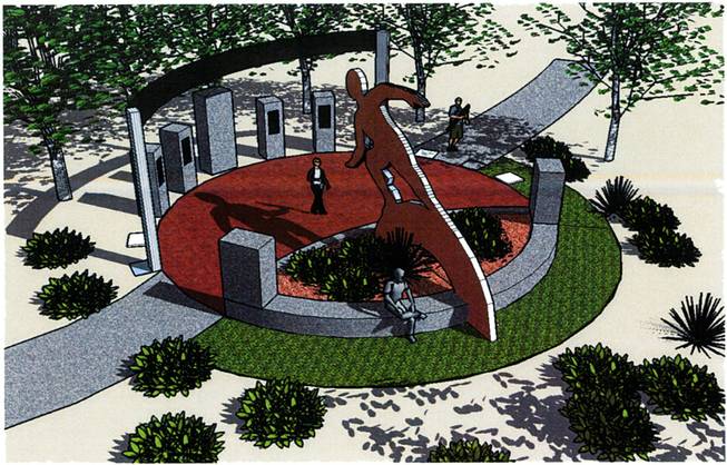 This rendering shows a "time management" area featuring a sundial and a computer check-in and record keeping station for park activities.