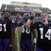 Junior quarterback Andy Dalton (14) and senior defensive end Jerry Hughes (98), seen here celebrating after the TCU's 44-6 victory over Colorado State on Oct. 17, are two of the biggest reasons why the Horned Frogs are 35-point favorites heading into Saturday's game against UNLV.