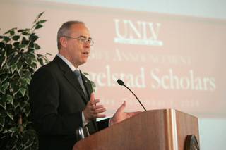 UNLV President Neal Smatresk speaks Tuesday, Nov. 3, 2009 at the announcement of a new scholarship endowed by the Engelstad Family Foundation.   